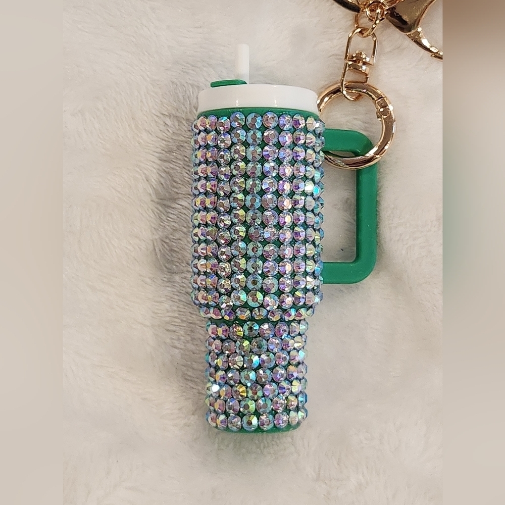 Green Rhinestone Tumbler Keychain Bag Charm - Picture 2 of 6